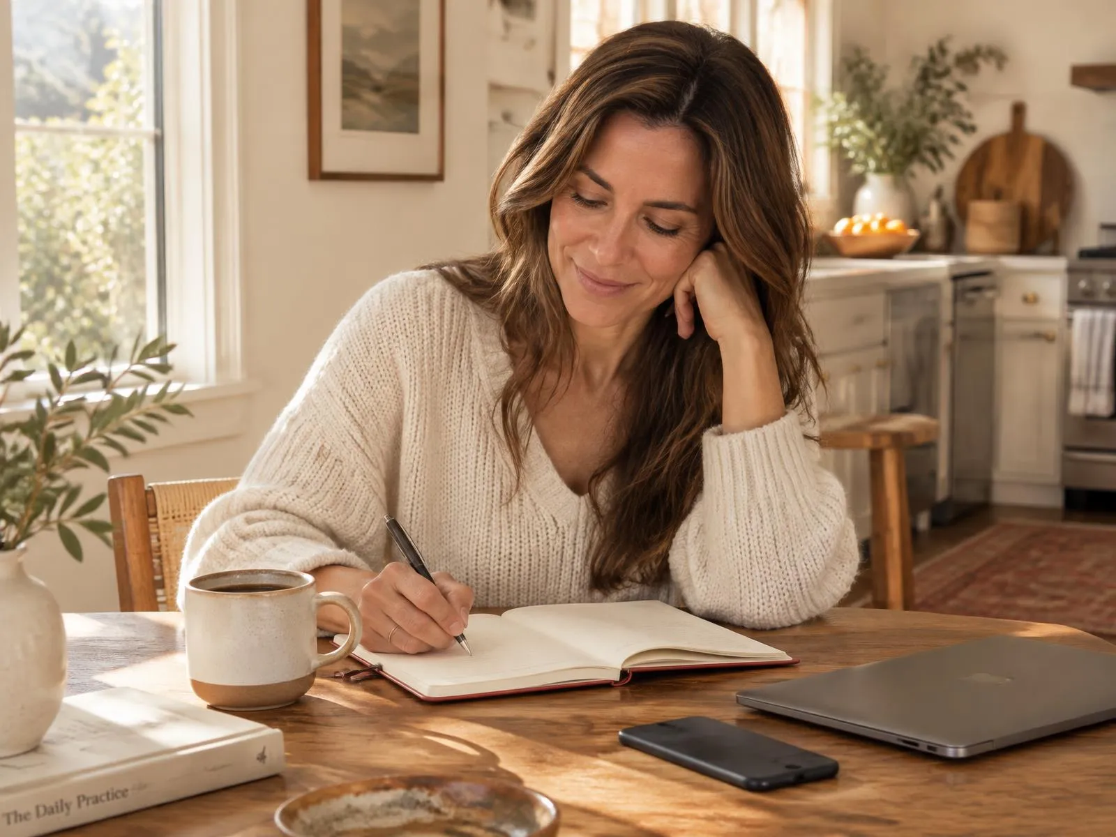 Mujer escribiendo en su diario y observando sus patrones