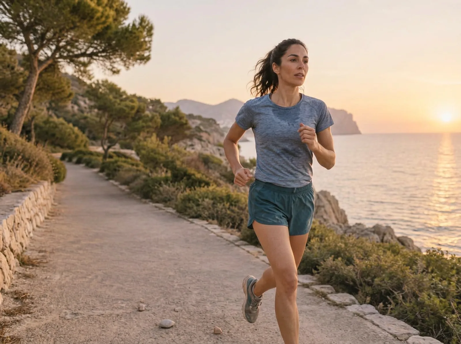 Mujer corriendo a su propio ritmo junto al mar